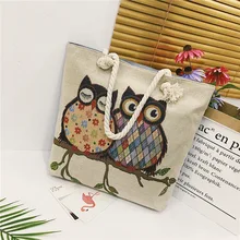 Холщовая хозяйственная сумка вышитая сумка "Сова" хозяйственная сумка Дамская Летняя Холщовая Сумка холщовые сумки для женщин Распродажа винтажная