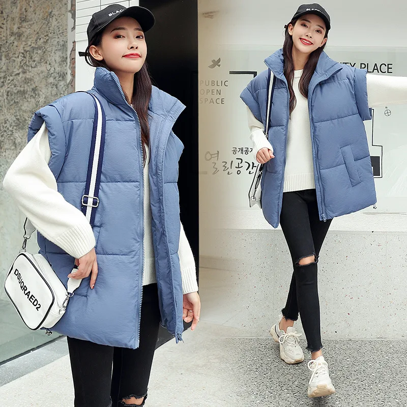 

Down Feather Cotton Vest Female Short Korean-style Loose-Fit 2019 New Style Students down Coat South Korea Waistcoat Outer Wear