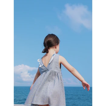 

2020 girls sweet summer sleeveless dress new children grid princess dress