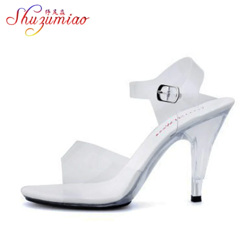 Steel Tube Dancing Sandals Women Quality Ultra-high Heel 7-20CM Transparent Crystal Lady Shoes Model Catwalk large yard