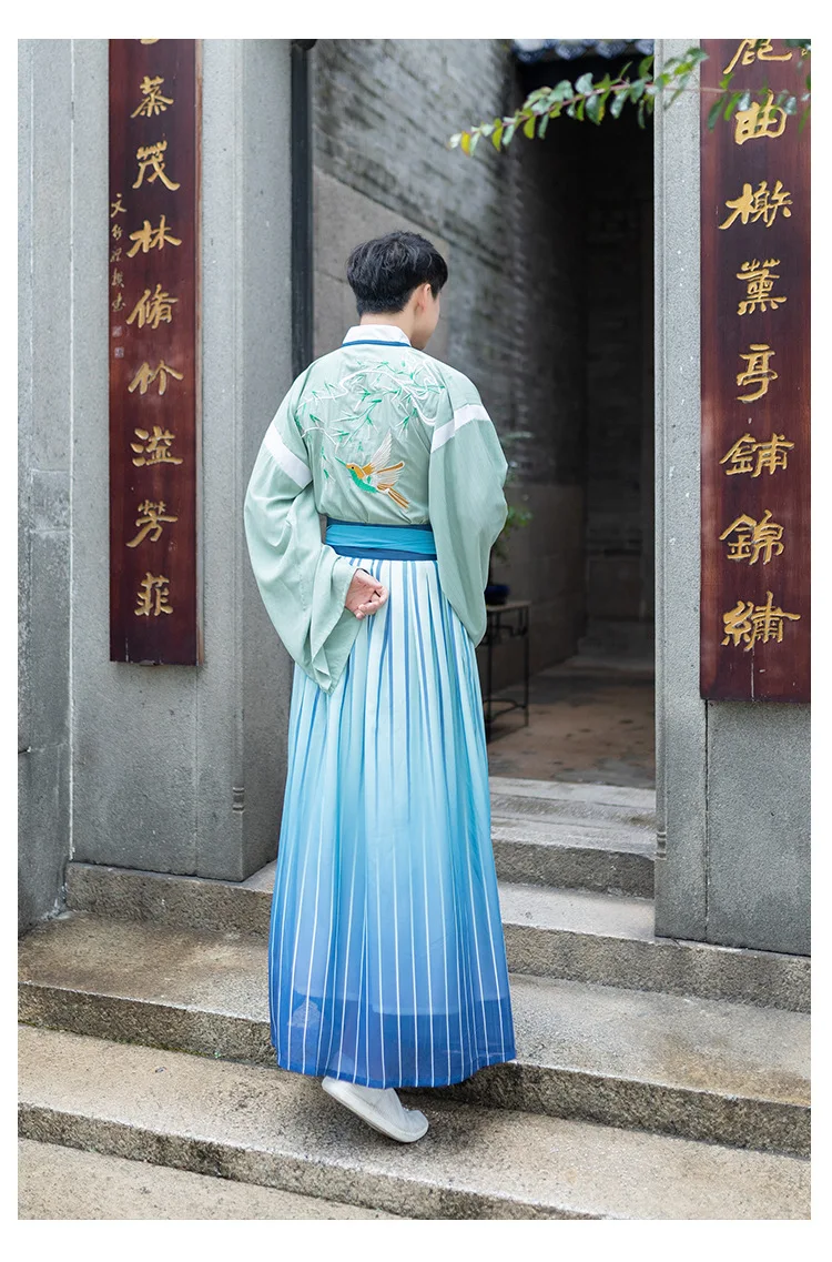 WeiJin Dynasty Китайский Японский стиль вышивка постепенная смена юбка+ jacketscholar одаренный красивый мужской ежедневное улучшение костюмы