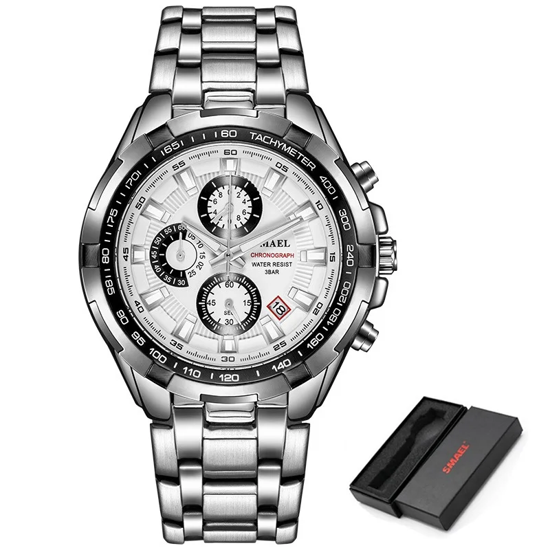Silver White SMAEL часы мужские модные спортивные кварцевые часы мужские s часы лучший бренд класса люкс полностью стальные бизнес водонепроницаемые часы Relogio Masculino - Цвет: Silver White