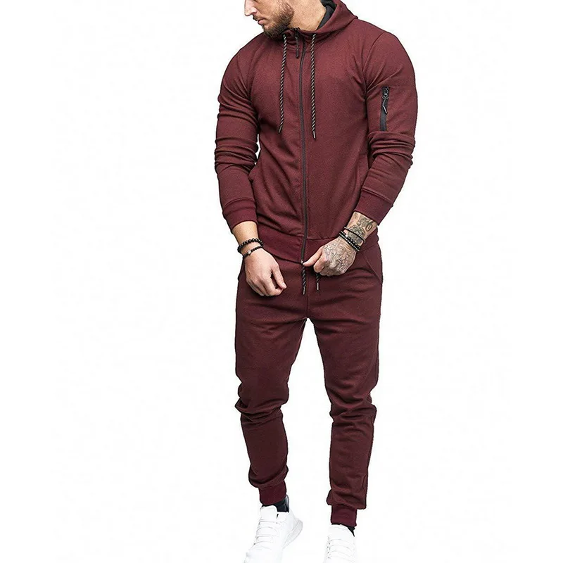 

PUIMENTIUA 2019 Mens Long Sleeve Gyms Tracksuits Winter Casual Hoodies Zipper Slim Fit Tops And Drawstring Waist Loose Pants