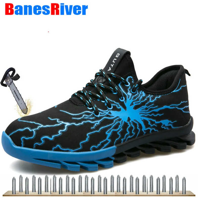 

Spring Autumn Unisex Couple Outdoor Sport Men's Cool Steel Toe Work Blade Shoes Breathable Safety Shoes For Men Large Size 36-48