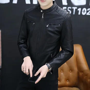 

2020 Spring New Style Men Leather Leather Coat Youth Trend Stand Collar Casual Leather Jacket