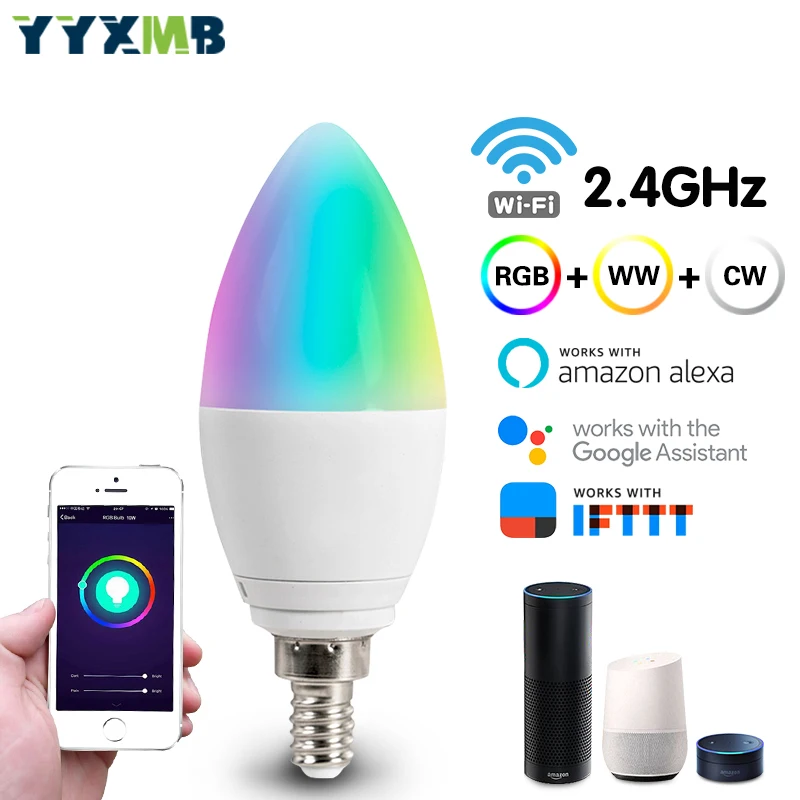 Солнечная Светодиодные лампы Смарт tuya Wi Fi E14 в форме свечи Поддержка ECHO/Google Home/IFTTT