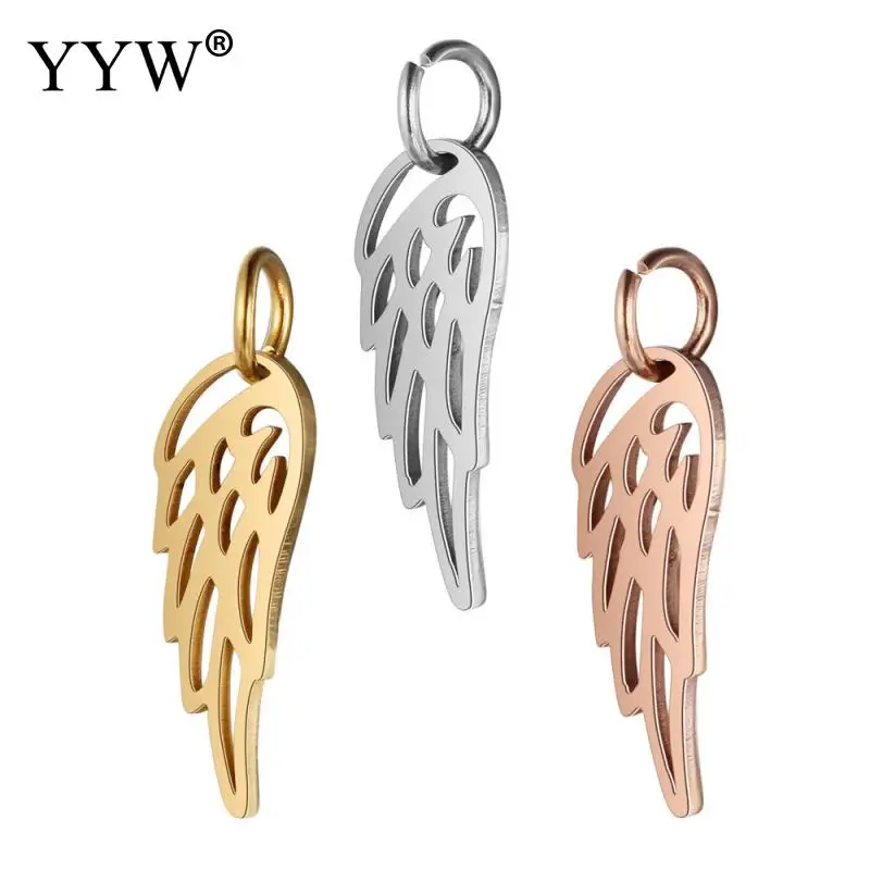 Fashion Unisex Stainless Steel Pendants Hollow Wing Gold Silver Rose 10pcs/Lot Pendentif For Jewelry Making Wholesale | Украшения и