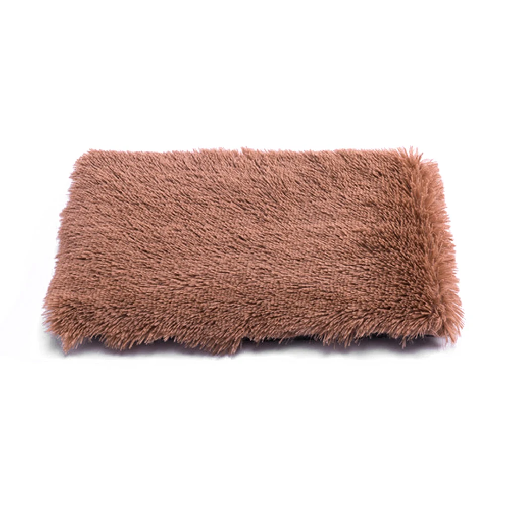 Brown Pet Cushion House Warm Soft Fleece Winter Dog Bed Mat Puppy Cat Sleeping Bed Blanket Square Fluffy Long Plush - Цвет: Brown