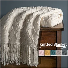 

NEW TY Nordic Knitted Blanket Soild Color Sofa Throw Blanket With Tassels Travel TV Nap Blankets Air Condition Blankets Bed