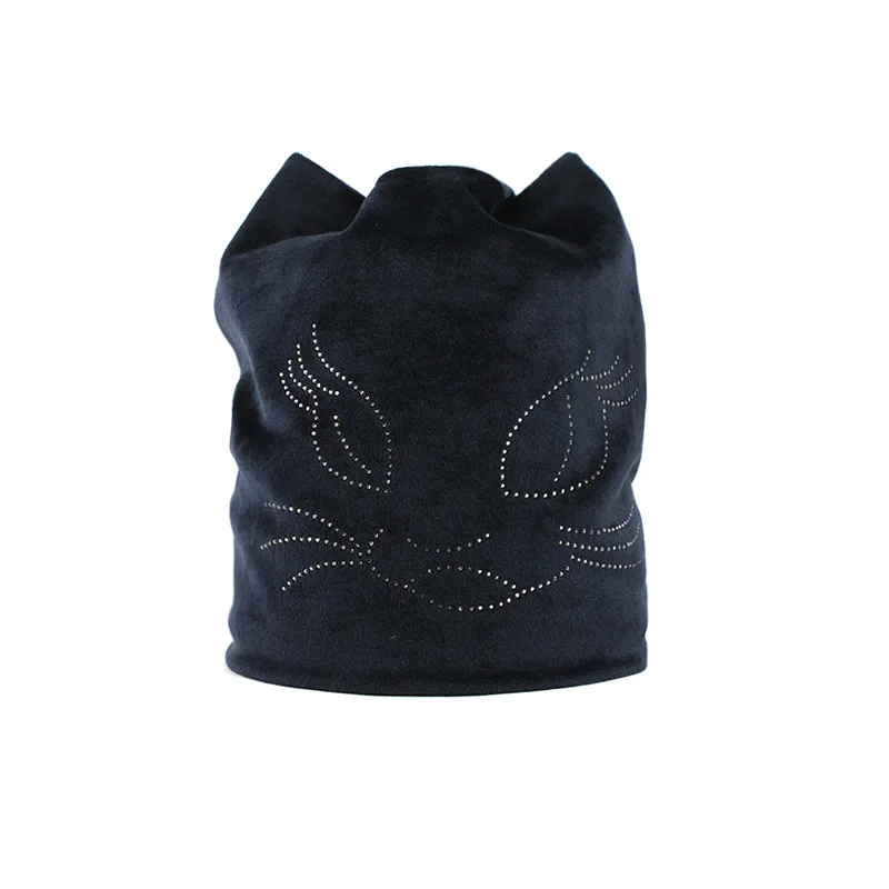 Winter Hat Women's Solid Color Hedging Cap Fashion Hot Drilling Beanie Hat Outdoor Warm Windproof Cap Ladies Casual Bonnet