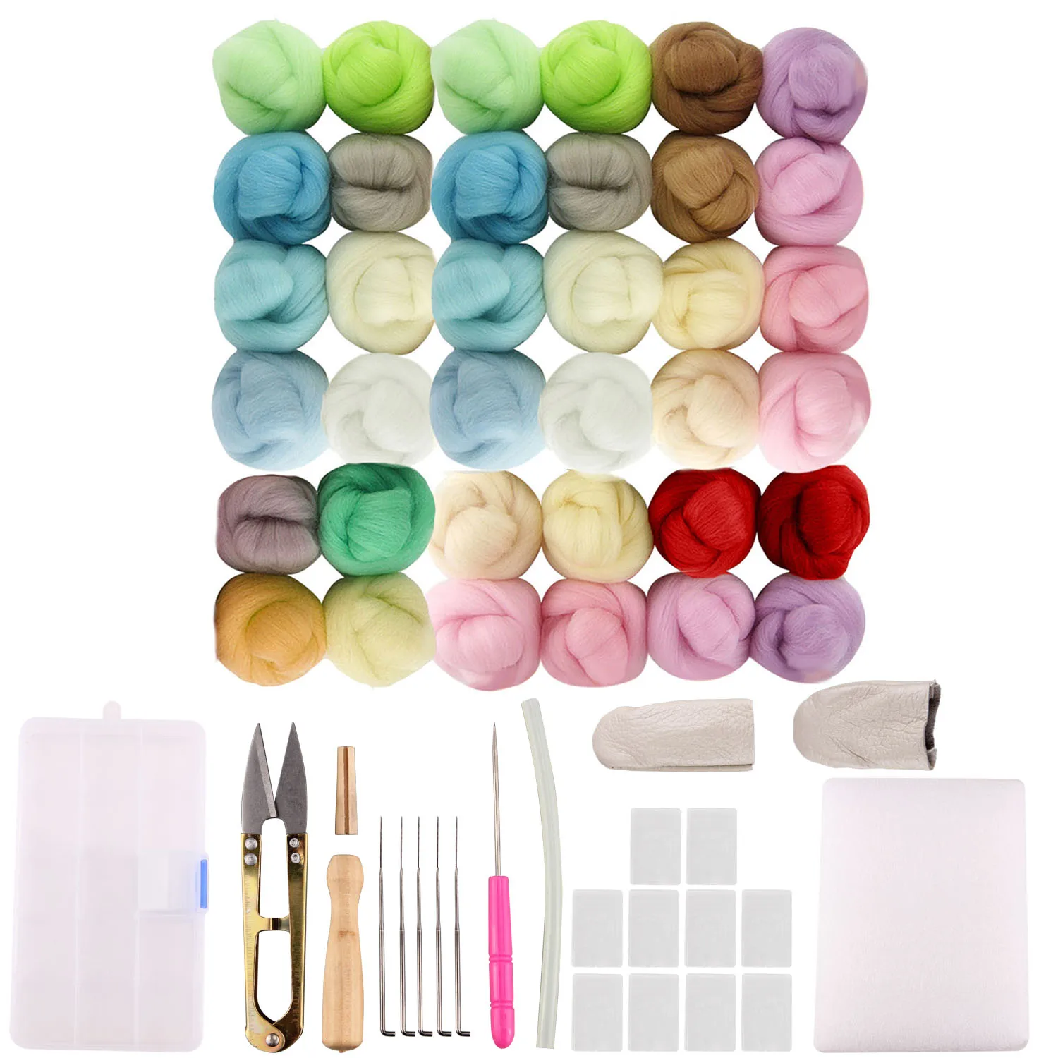 

36 Color Wool Needle Felting Tools Kit for Kids Adults DIY Craft Doll Jewelry Making Spinning Weaving Fabric Materials Handcraft
