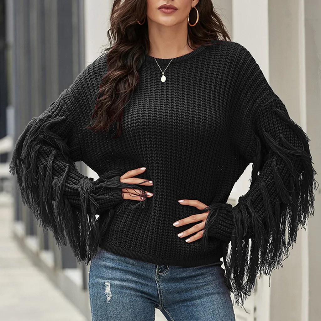 2020 Женская мода осень-зима Повседневный однотонный с круглым вырезом длинным