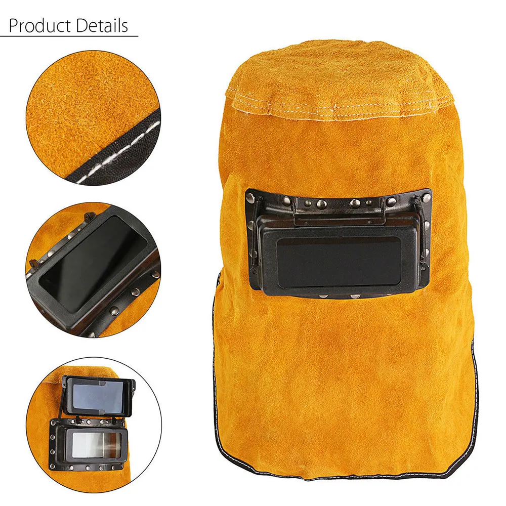 Cowhide Yellow -15�-65� Welding Welder Mask Welding Helmet Protect Leather Hood Eyes Protection Filter Lens Convenient Grinding