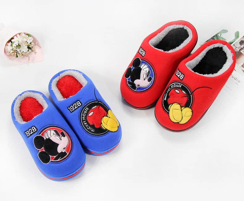 Disney/Детские хлопковые тапочки; Новинка года; зимние домашние Нескользящие теплые тапочки для мальчиков; детская обувь с объемным рисунком