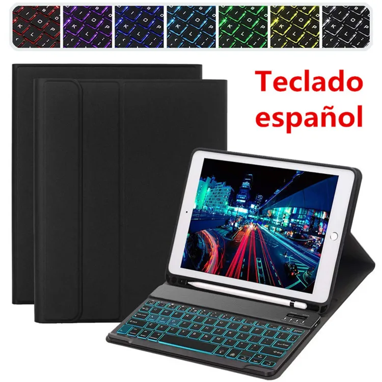 1030E-black-sp Испанский Русский чехол с подсветкой клавиатуры для iPad 9,7 5th 6th Air 1/2 9,7 Pro 9,7 чехол funda испанская Русская клавиатура - Цвет: 1030E-black-sp
