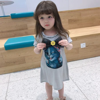 

New Brand Baby Girls Short Sleeve Dresses Summer Toddler Kids Girls Casual Dress Girl Cartoon Cat Clothes Children Clothing