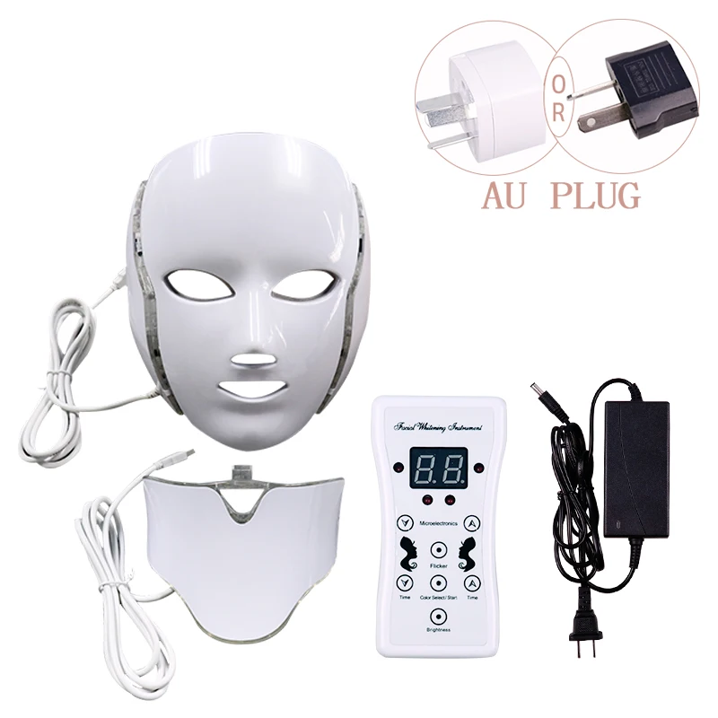 AU Plug Фотонная электрическая светодиодная маска для лица с кожей Шеи, спа, светодиодная терапевтическая маска для ухода за кожей, омоложение, удаление морщин, маска для удаления акне, 7 цветов - Цвет: AU Plug