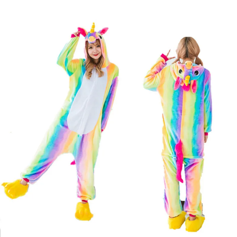 rainbow robe-adult Теплые цельные пижамы с единорогом из мультфильма детские пижамы со звездами и радугой для мальчиков и девочек, ночное белье домашняя одежда для родителей и детей - Цвет: rainbow robe-adult