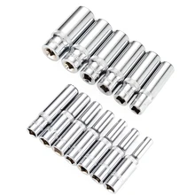 13 шт., 1/4 дюйма, 4-14 мм, удлиненный Набор торцевых головок, CR-V, гаечный ключ с шестигранной головкой, глубокие розетки, универсальные торцевые головки, инструменты для ремонта авто