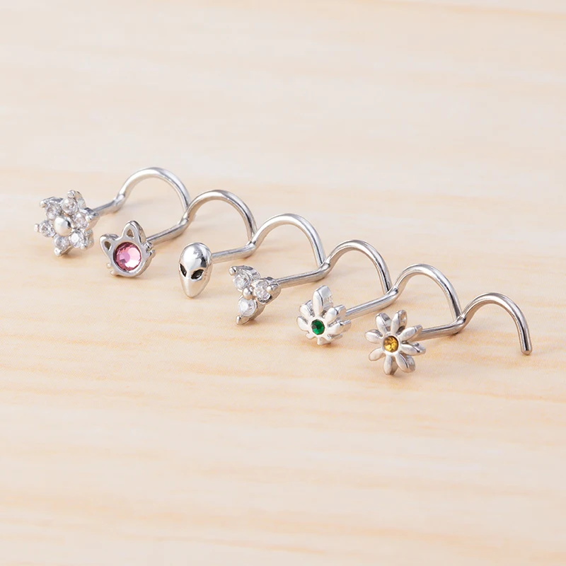 1pc CZ Crystal Nose Stud Piercing Stainless Steel Nose Rings Nostril Screw L Shape Nariz Studs for Women Body Jewelry Gift 20G piercing jewelry nose rings body piercing jewelry body jewelry nose studs