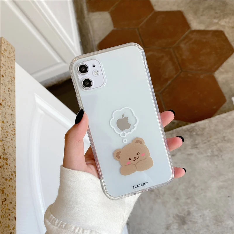 Funny Bear Cute Cartoon Transparent Phone Case For Iphone 12 11 Pro Max  Mini 7 8 Plus X Xs Max Xr Animal Couple Soft Tpu Cover - Mobile Phone Cases  & Covers - AliExpress