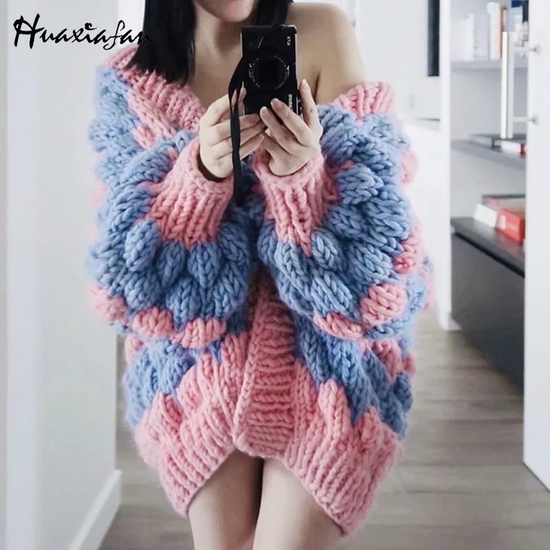 #^Special Price Huaxiafan women sweates cardigans autumn winter sweaters coat jumpers lantern long sleeve contact color casual sweaters outwear #^Special Price Huaxiafan women sweates cardigans autumn winter sweaters coat jumpers lantern long sleeve contact color casual sweaters outwear