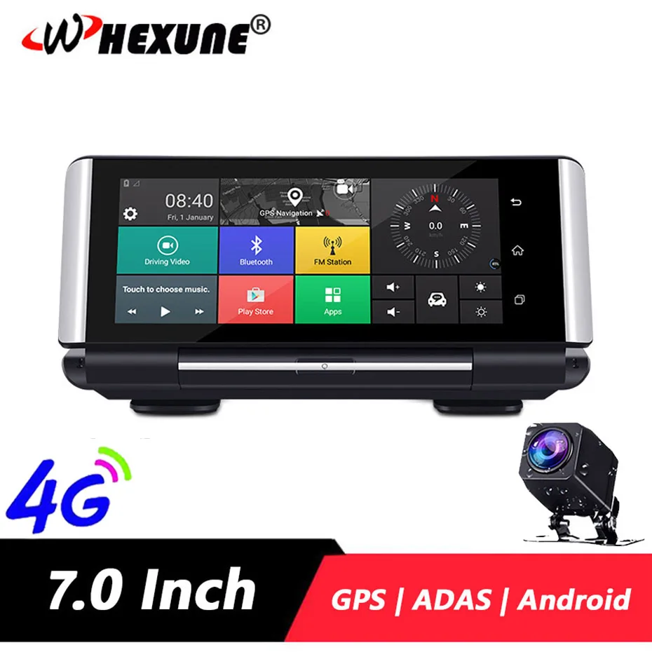 WHEXUNE 7 Inch 4G Android Car Dashboard ADAS DVR Camera GPS Navigation FHD 1080P Dual Lens WiFi Car Video Recorder Night vision