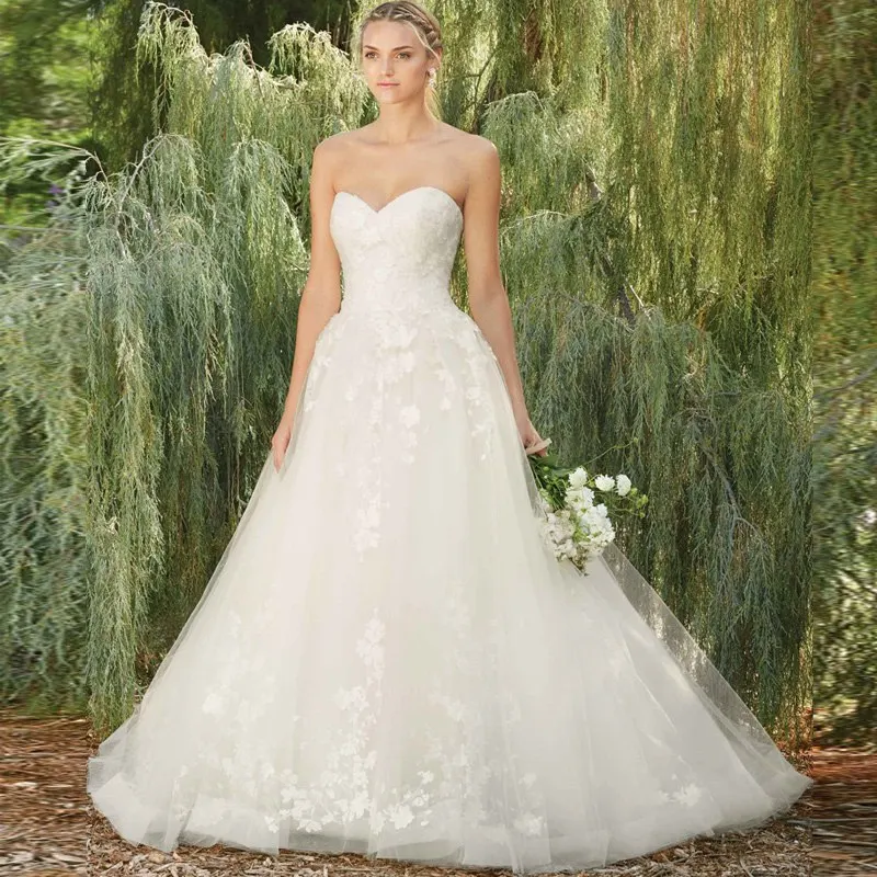 Свадебное бальное платье со шлейфом и кружевной аппликацией из тюля vestidos De Novia Новое поступление свадебное платье без бретелек с открытой спиной