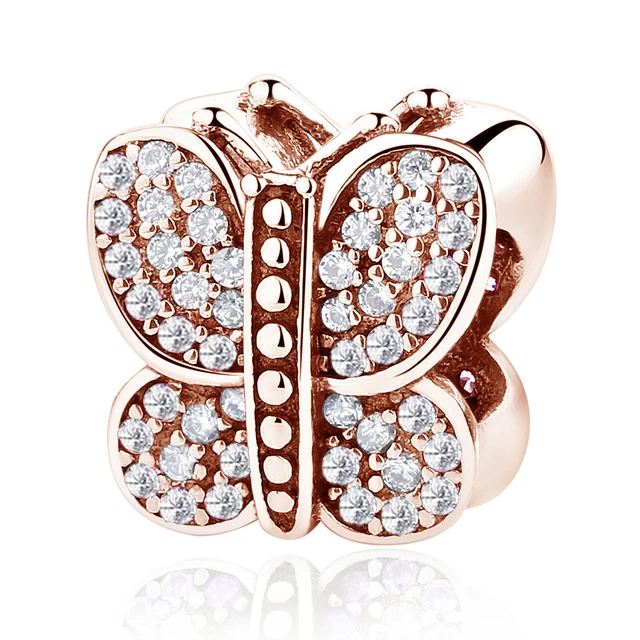 yw20007-Rose Authentic 925 Sterling Silver Beads Charm Crystal charm Rose Gold Clear CZ Fit Original Pandora Bracelet Women Diy Jewelry - Цвет: yw20007-Rose