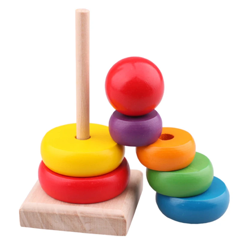 Радужная башня Красочные зубчатые стеки наборные башни Пирамида игрушка для детей наборные высокие колонны детские деревянные развивающие игрушки