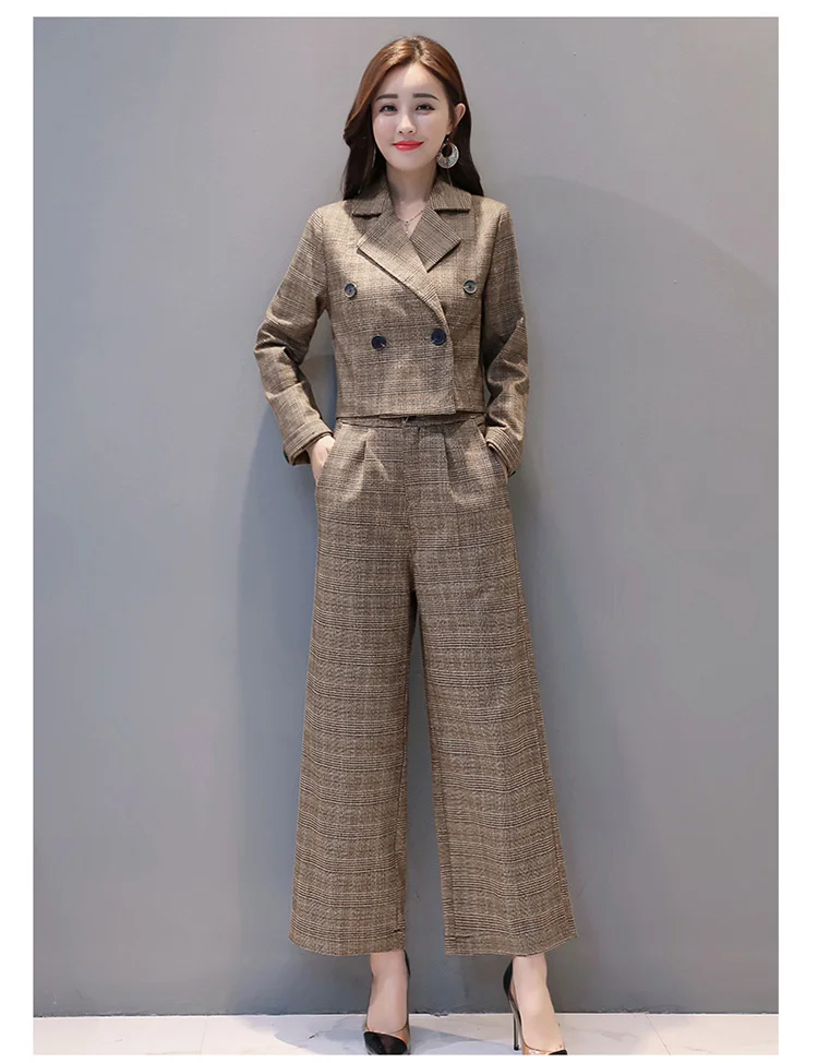 Костюм-блейзер в Корейском стиле, широкие брюки, тонкий костюм с высокой талией, короткий универсальный модный костюм-кардиган, короткий костюм из двух предметов