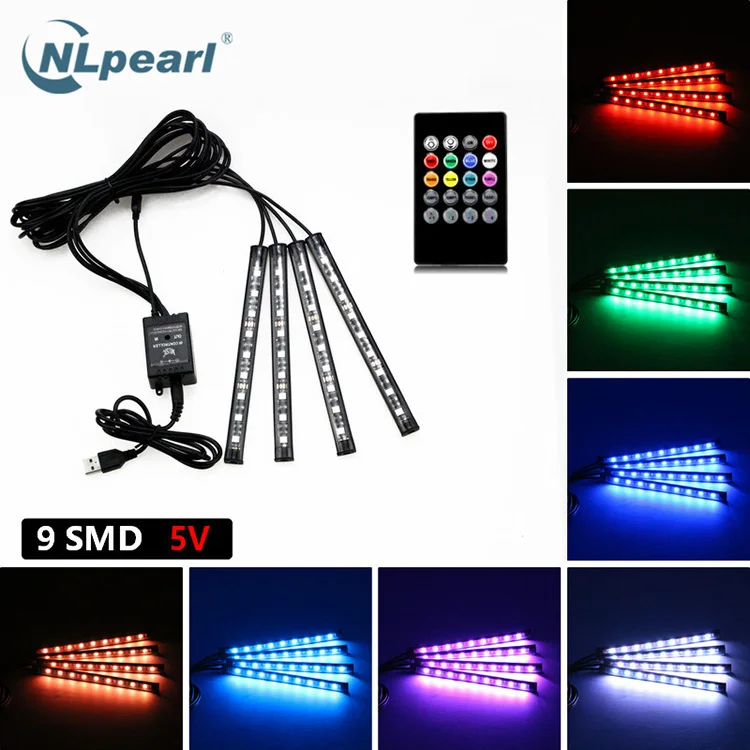 NLpearl 4 шт. музыкальное управление Автомобильная декоративная лампа USB Светодиодная лента 12 в 5 В RGB 5050 SMD Водонепроницаемая интерьерная лампа с пультом дистанционного управления - Испускаемый цвет: 36LED USB Interface