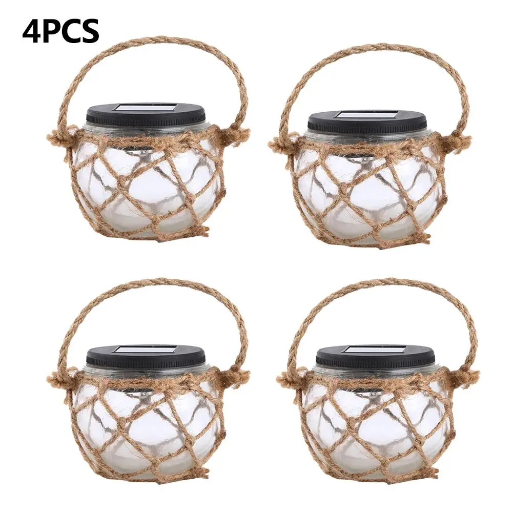 warm 4PCS Светодиодный подвесной солнечный светильник Mason Jar фонарь Водонепроницаемый стеклянный веревочный подвесной светильник для наружного сада украшения двора - Испускаемый цвет: warm 4PCS