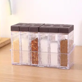 

6 In 1 Creative Transparent Seasoning Box Set Kitchen Seasoning Sealed Jar Salt and Pepper Shakers