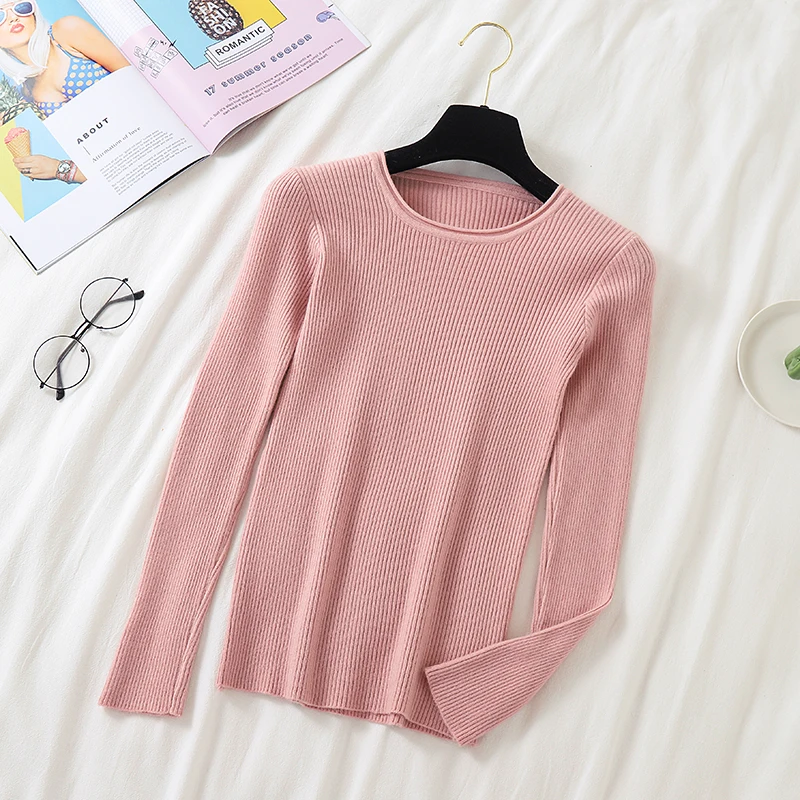2020 Autumn Thin All-Match Basic Sweater Candy Color Female High Elastic V-Neck Pullover Women Knitted Sweaters Pull Femme