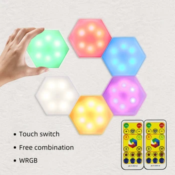 

Hot 6PCS/set Modern RGB LED Night Light Quantum Lamp Hexagon Magnetic Modular touch Wall Lamp Home DIY Decor Color Wall lamp