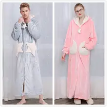 Женская и мужская Коралловая бархатная Ночная рубашка в комплекте с купальным халатом, халат для пары, зимняя теплая длинная ночная рубашка с капюшоном, повседневные банные халаты, одежда для сна, пальто