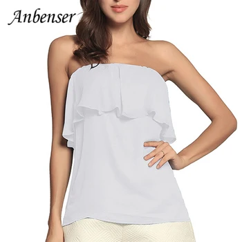 

Anbenser Sexy Casual Strapless Top Women Bustier Boob Tube Loose Frilly Vest Pullover Corset Strapless Tops T-shirt Clothes