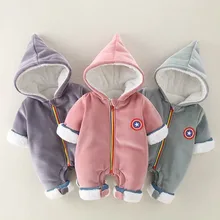 Зимний комбинезон для новорожденных, одежда для маленьких девочек, зимняя одежда, хлопковая кашемировая теплая верхняя одежда, комбинезон, детский зимний комбинезон, парка