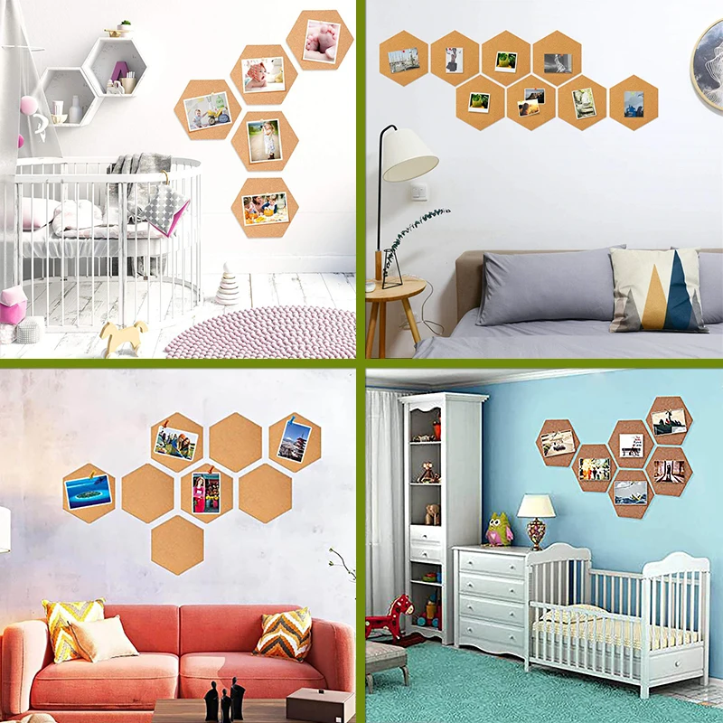 혁신적인 등변 육각형 코르크 스티커 DIY 장식 엽서 벽 코르크 보드 게시판 메시지 보드 핀 보드