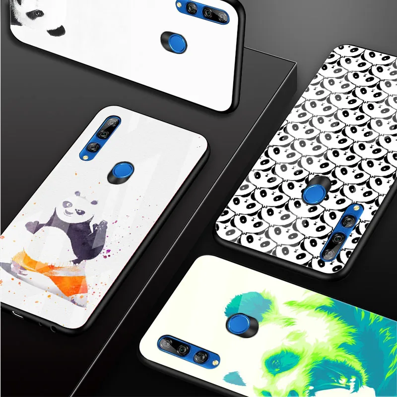 С изображением милой панды чехол для телефона из закаленного стекла Huawei honor 8X 9 10i