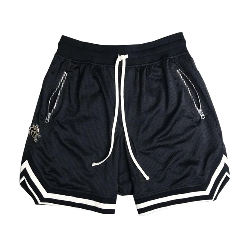 Мужские шорты для фитнеса на шнурке из тонкой дышащей сетки, короткие пляжные шорты, летняя спортивная одежда для воды - Цвет: Черный