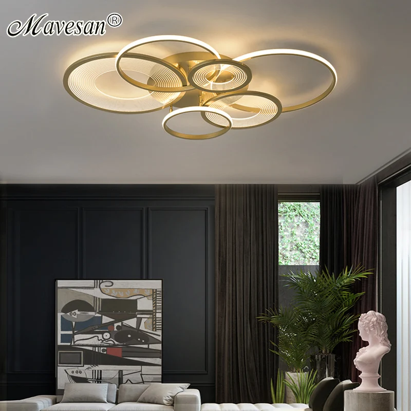 Modern Design Golden LED Ceiling Light With Remote Control Lighting For Bedroom Dining Room Auditorium Loft Apply To AC90-260V