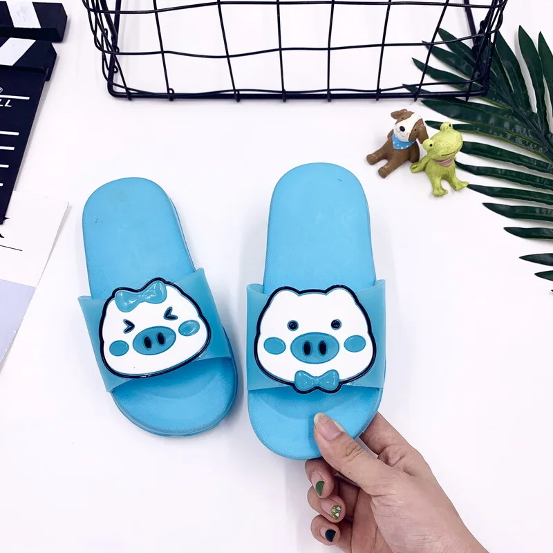 Тапочки с персонажами из мультфильмов для детей обувь с изображением свинки летнее платье для малышей с принтом животных; для детей для ношения в помещении, Тапочки для малышей нескользящая Мягкая подошва сланцы Дети 30-35