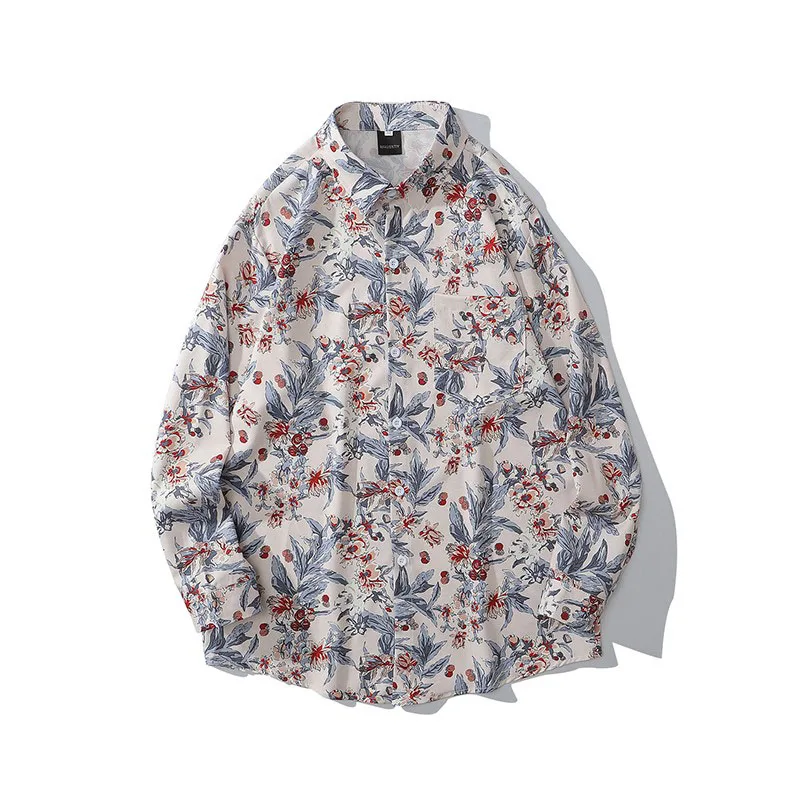 Men Shirt 2021 New Arrival Spring And Autumn Trend Loose Flowers Leaf Beautiful Male Shirt Thin Chinese Style S120