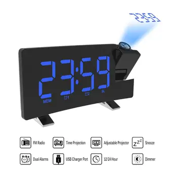 

Projection Alarm Clock Digital Ceiling Display 180 Degree Projector Dimmer Radio Battery Backup