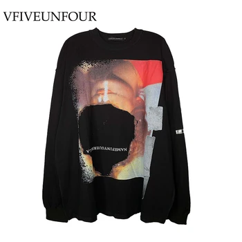 

VFIVE UNFOUR Vintage Graphic Design Print Funny Long Sleeve Tshirt Homme 2020 Hipster 100% Cotton Loose Punk Rock Tshirts