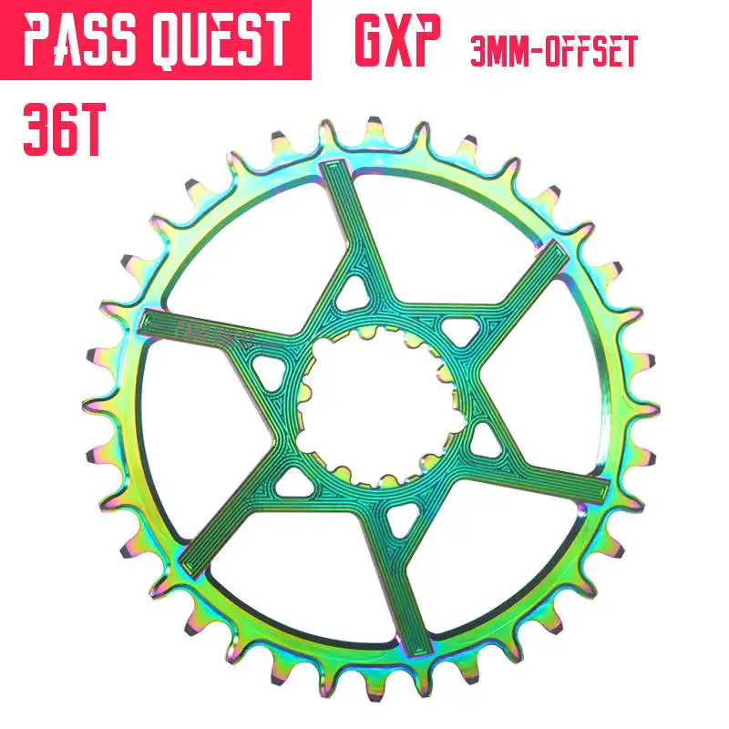 36T Пройти QUEST GXP с титановым покрытием велосипедная Звездочка 3 мм офсетная система для горного велосипеда узкая широкая Цепь 32 T-38 T - Цвет: 36T