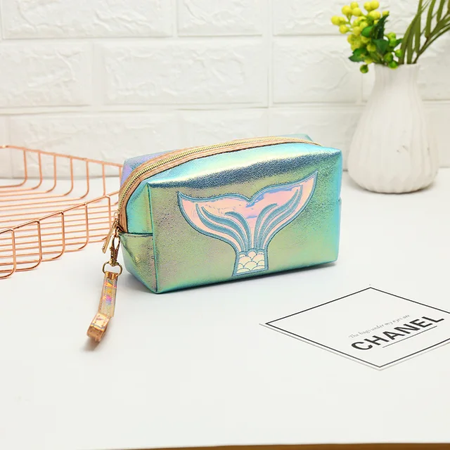 Girl Makeup Bag Colorful Mermaid Tail Cosmetic Bag Organizer Make Up Case Beauty Pouch Lipstick Bag PU Beautician Toiletry Bags A5