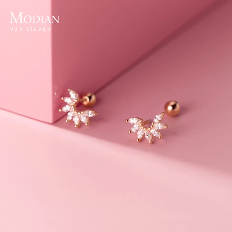 Modian Clear CZ Sweet Lovely Plant Semicircle цветы 925 пробы серебряные серьги гвоздики для женщин